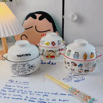 Kawai Olovka Shin-Chan Pliš Crtani Slatka Lutka Ins stakleno Keramička Zdjela za Rezance Bento s Poklopcem Anime Pliš Igračku za Djevojke Poklon Za Rođendan
