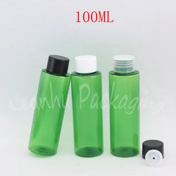 100 ml Zelena plastična boca s ravnim krakom, 100 ml losion / toner / šampon, prazan kozmetički kontejner (50 kom./ lot)