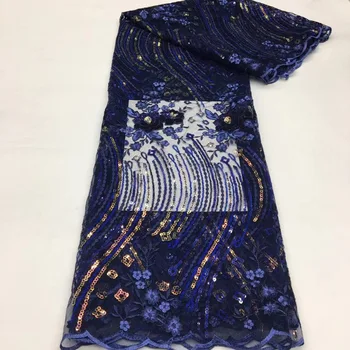 (5 metara/kom) Visokokvalitetno tamno plava, afrička i francuska cvjetne čipke mreže, расшитая šljokicama čipka cvjetne čipke tkanina za večernje haljine FSS375 0