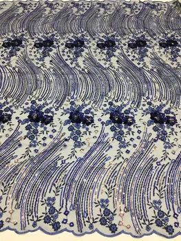 (5 metara/kom) Visokokvalitetno tamno plava, afrička i francuska cvjetne čipke mreže, расшитая šljokicama čipka cvjetne čipke tkanina za večernje haljine FSS375 1