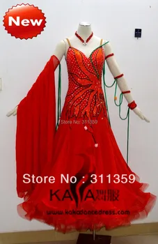 KAKA DANCE B1360, Standard haljinu za ballroom ples crvene boje Chifoon, Haljina za natjecanja na вальсу, Donje, Za djevojčice, Haljina za ballroom ples