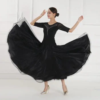 2020 Novo Ljeto Crno suvremeni plesni haljina donje nacionalni standard haljinu za ballroom ples čipkan haljina za praksu valcera duga haljina 0