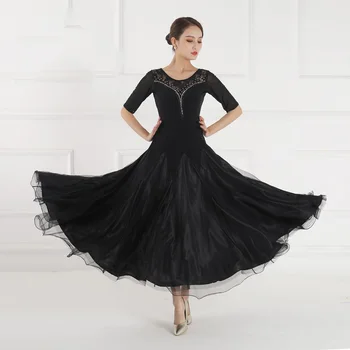 2020 Novo Ljeto Crno suvremeni plesni haljina donje nacionalni standard haljinu za ballroom ples čipkan haljina za praksu valcera duga haljina 2