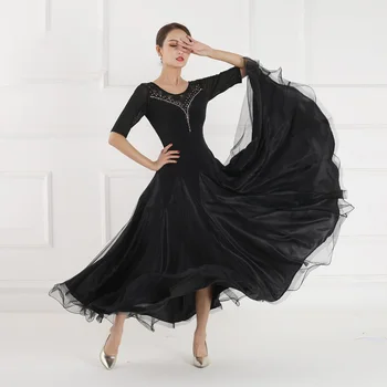 2020 Novo Ljeto Crno suvremeni plesni haljina donje nacionalni standard haljinu za ballroom ples čipkan haljina za praksu valcera duga haljina 4