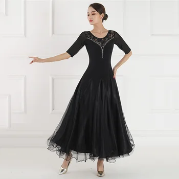 2020 Novo Ljeto Crno suvremeni plesni haljina donje nacionalni standard haljinu za ballroom ples čipkan haljina za praksu valcera duga haljina 5