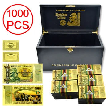 1000 kom./kor. Zimbabve Novi Brand Zlatna Suvenir Novčanice Novčanice sa Drvenom Kutijom Uređenje Doma 1