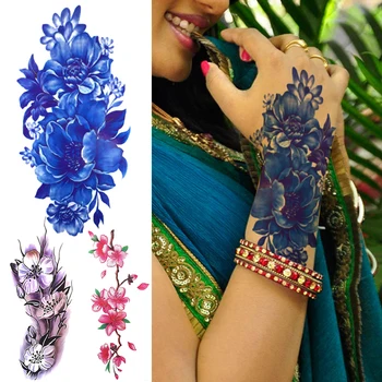 Realno Cvijet Božur Privremeni Za Žene Odrasle 3D Šljiva Ljiljan Tetovažu Naljepnica Akvarel Lažna Flora Decals Tetovaže Papir