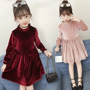 Dječje zimske haljine sa dugim rukavima u dobi od 4 do 14 godina za djevojaka, baršunasto Elegantna večernja haljina 2019 godine, jesenski školski dječja Odjeća