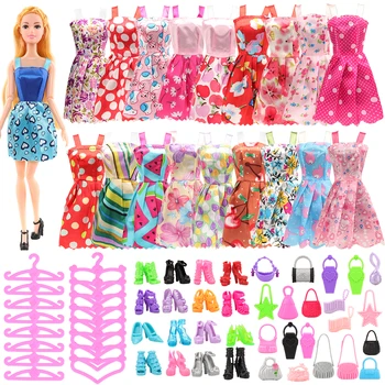 Modni dodaci za lutke, Casual odjeća, 105 predmeta/ set = 20 Haljina + 50 cipele + 50 torbe + 20 skupio, odjeća za igračaka lutke Barbie
