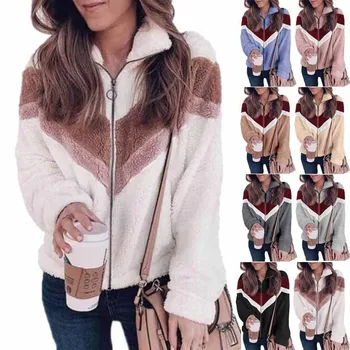 2021 jesensko-zimskom novi ženski medo džemper, kardigan munje kontrastne boje, tanak vune kaput, jakna, donje zimski kaput