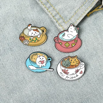 Nova slatka crtani demitasse u obliku mačka zec, metalni broš, kreativni trend, modni ukras, pin, dar za prijatelje