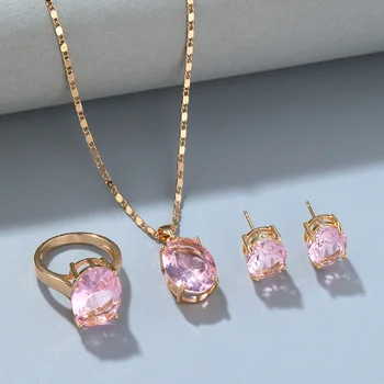 selead Dizajn Jednostavan Ženski Pink Prozirni Kristal Najverovatnije Skup Šarmantan Naušnice-Roze Donje Slatka je Prsten za Vjenčanje Lanac Ogrlica