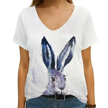Ljetna nova ženska majica s V-izrez i kratkim rukavima u obliku ovce, zečevi, ljubimci, 3D ispis, funky majica veličine, slobodna gradska t-shirt 5