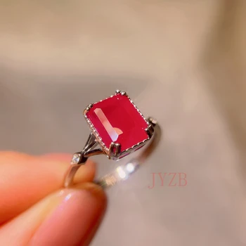 100% prirodni бирманское prsten s rubin kvadratnog rez od 925 sterling srebra, jednostavno jednostavno luksuzno prsten 7x9 mm