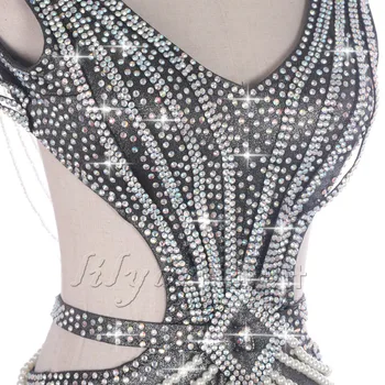 Novi natječaj u latinoameričkim plesovima suknja suknja Suknja performanse za odrasle izrađen po mjeri srebrni, bljeskalica Dijamant otvorenim leđima seksi ples suknja 5